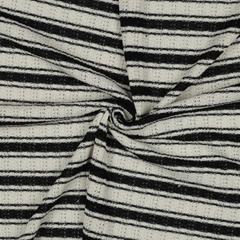 Tissu Jacquard Tricoté Marinière Noir sur fond Ecru