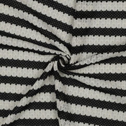 Tissu Jacquard Tricoté Rayures Noir sur fond Ecru
