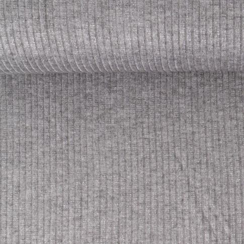Tissu Maille côtelé pailleté Naëlle uni Gris