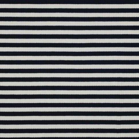 Tissu Jersey Maille Polo rayé Blanc sur fond Bleu marine