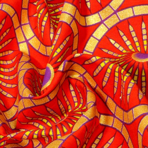 Coupon 5m48 Wax africain N°  802 sur fond Rouge
