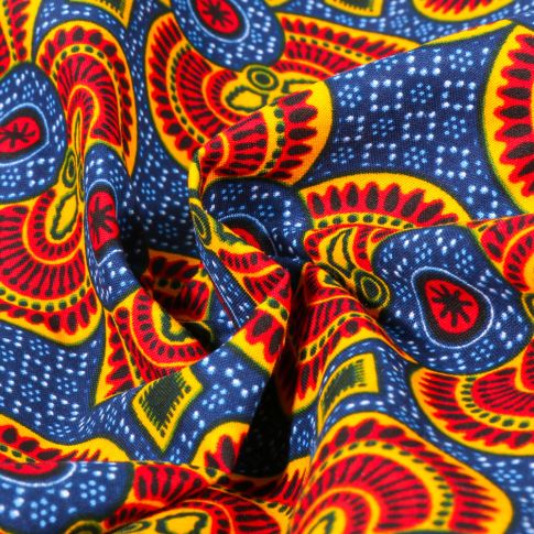 Coupon 5m40 Wax africain N°  907 sur fond Bleu