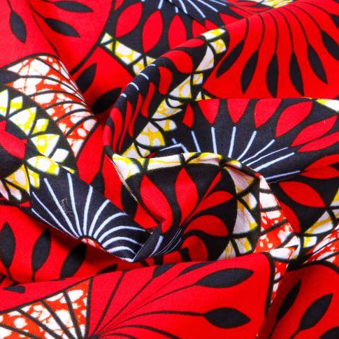 Coupon 5m40 Wax africain N°  908 sur fond Rouge