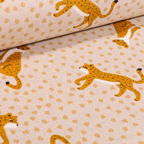 Tissu Toile de Coton Léopard sur fond Naturel