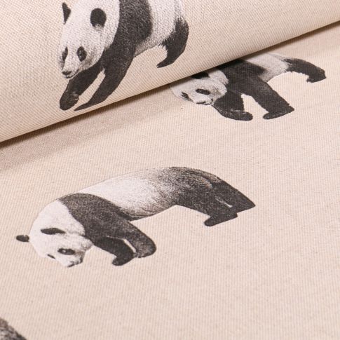Tissu Toile de Coton Pandas sur fond Naturel