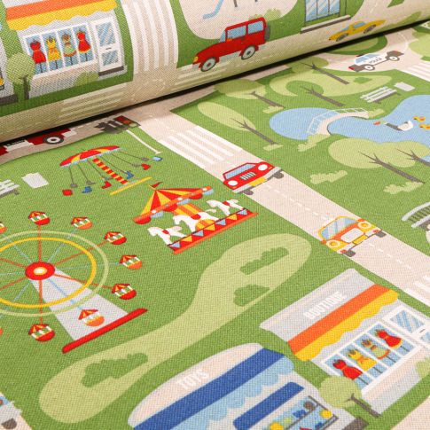 Tissu Toile de Coton City sur fond Vert