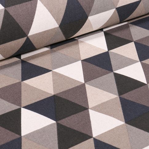 Tissu Toile de Coton Triangles noir et gris sur fond Naturel