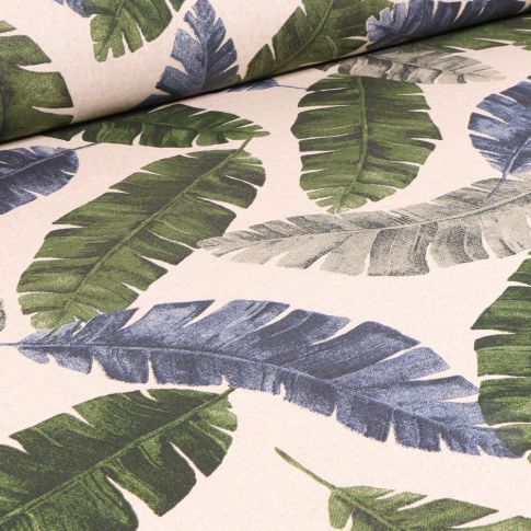 Tissu Toile de Coton Grandes feuilles sur fond Naturel