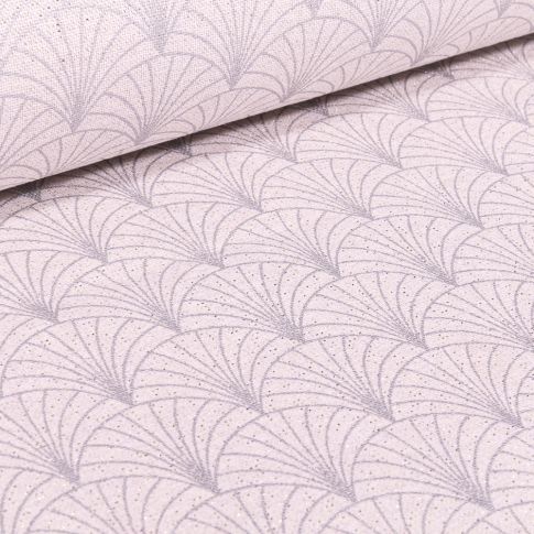 Tissu Toile Polycoton Lurex Eventails Blanc