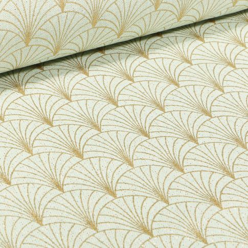 Tissu Toile Polycoton Lurex Eventails Vert menthe