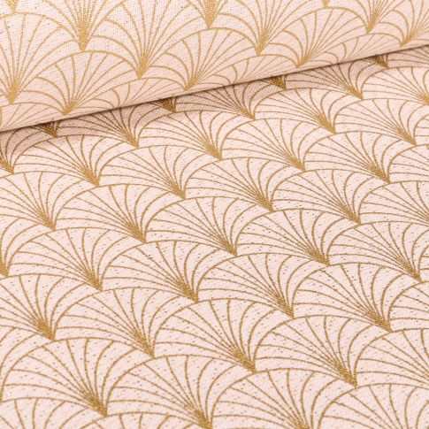 Tissu Toile Polycoton Lurex Eventails Ecru
