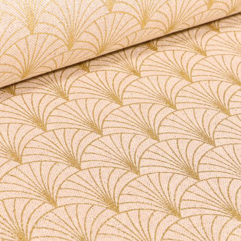 Tissu Toile Polycoton Lurex Eventails Beige