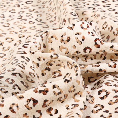 Tissu Lin Viscose Taches léo sur fond Ecru