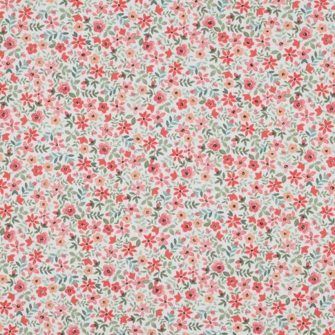 Tissu Popeline de Coton Poppy digital Petites fleurs roses sur fond Blanc