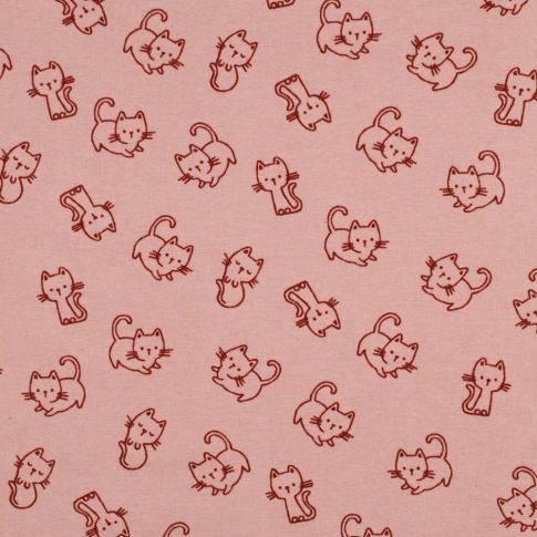 Tissu Coton imprimé Patachat rouge sur fond Rose poudré