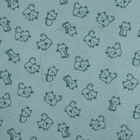 Tissu Coton imprimé Patachat bleu sur fond Bleu gris