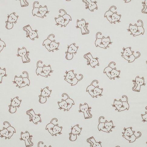 Tissu Coton imprimé Patachat brun sur fond Ecru