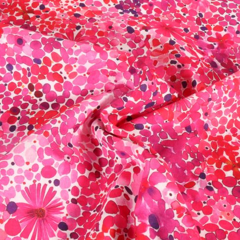 Tissu Voile de Coton digital imprimé floral abstrait sur fond Blanc