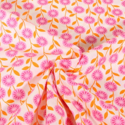 Tissu Popeline de Coton Poppy Petites fleurs sur fond Ecru