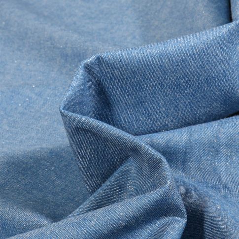Tissu Chambray pailleté uni Bleu