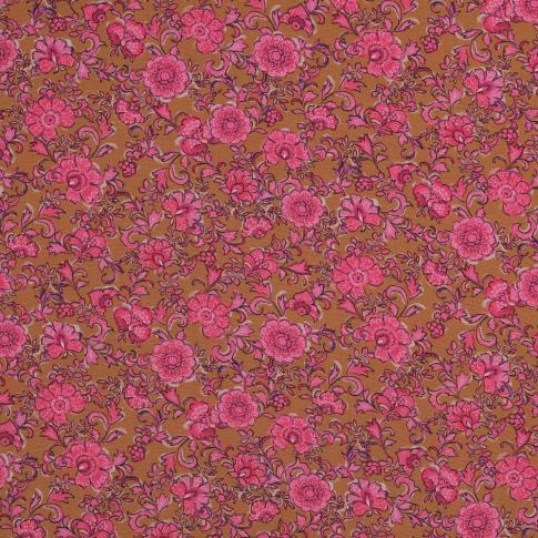 Tissu Viscose stretch Poppy imprimé Fleuris sur fond Ocre