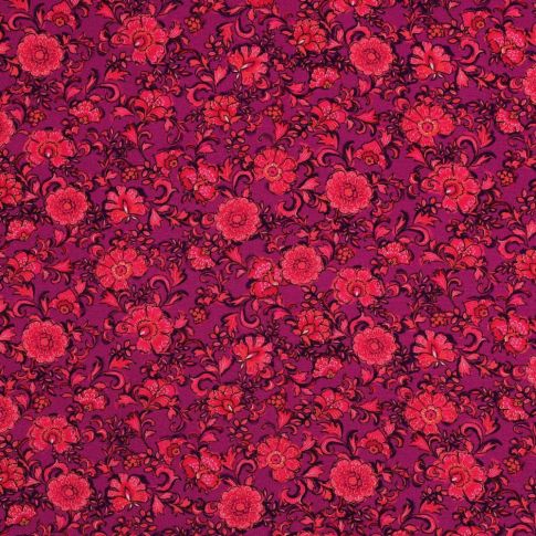Tissu Viscose stretch Poppy imprimé Fleuris sur fond Magenta fuschia