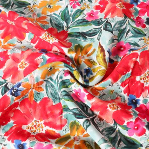 Tissu Viscose Digital Fleuris sur fond Vert menthe clair