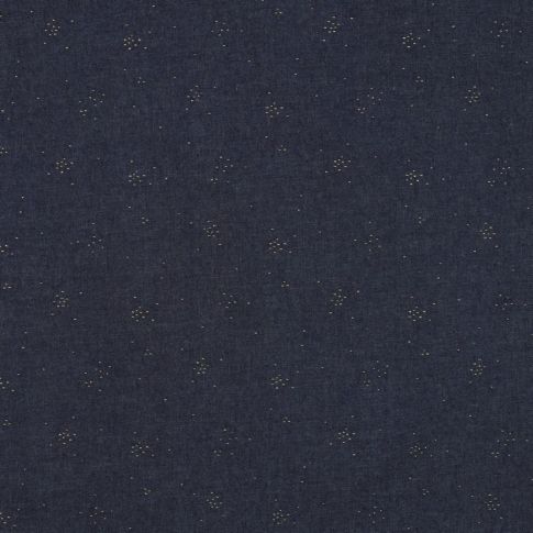 Tissu Chambray Confettis argentés sur fond Bleu foncé