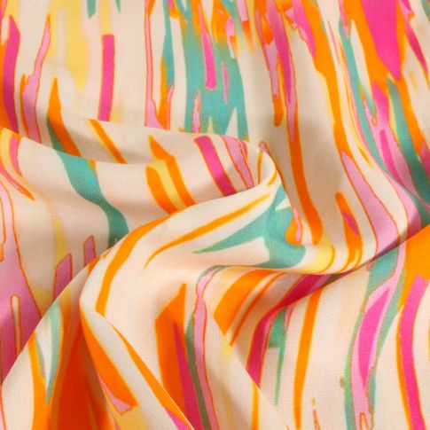 Tissu Viscose Digital motif abstrait façon coups de pinceau sur fond Crème