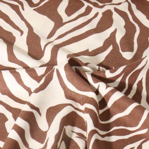 Tissu Viscose Lin imprimé zèbre écru sur fond Marron