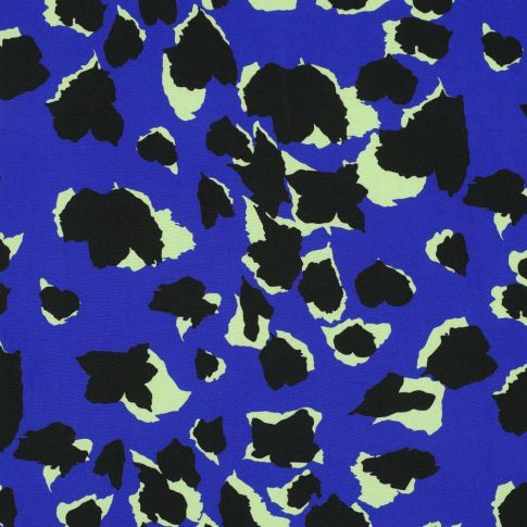 Tissu Viscose Tacheté noir sur fond Bleu cobalt