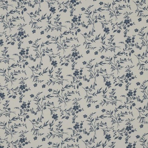 Tissu Viscose imprimé Fleuris bleu sur fond Blanc
