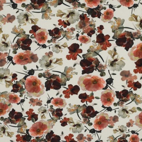Tissu Viscose Champs de fleurs sur fond Beige clair