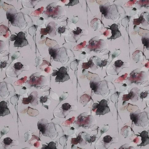 Tissu Viscose Fleuris aquarelle sur fond Rose clair