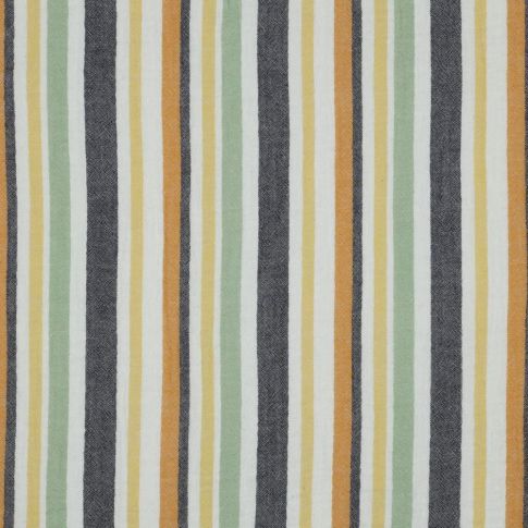 Tissu Double Gaze fil teinté Rayures noir et jaune sur fond Blanc