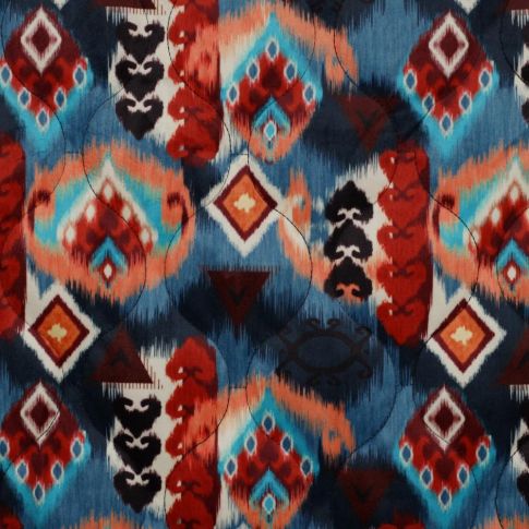 Tissu Matelassé Motif amérindien sur fond Bleu marine