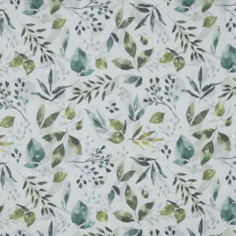 Tissu Plumetis Viscose digital feuilles sur fond Blanc
