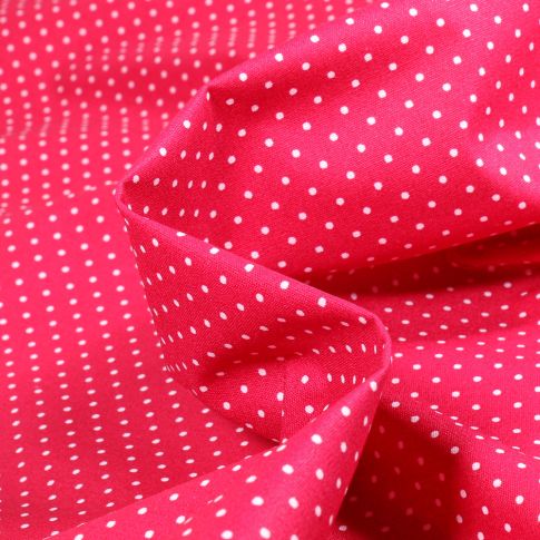 Tissu Coton enduit Little dots sur fond Rose fuchsia