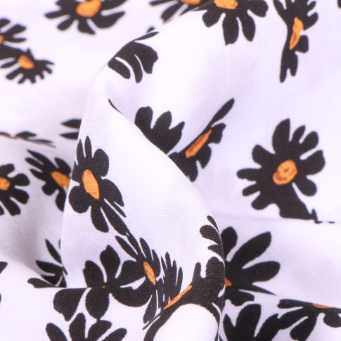 Tissu Viscose Emma Pâquerettes sur fond Blanc