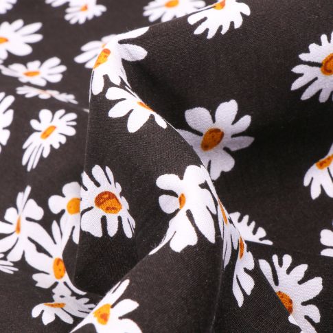 Tissu Viscose Emma Pâquerettes sur fond Noir