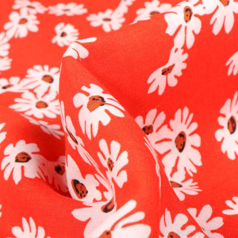 Tissu Viscose Emma Pâquerettes sur fond Rouge