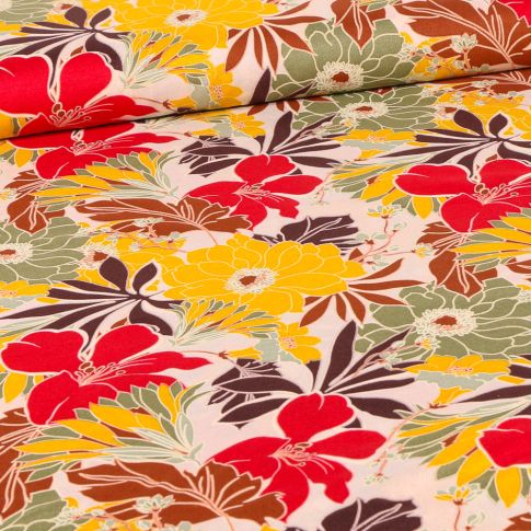 Tissu Viscose Suzanna rouge sur fond Beige