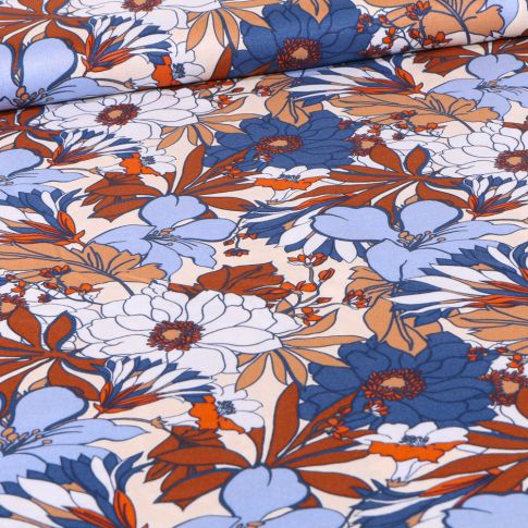 Tissu Viscose Suzanna bleu sur fond Beige