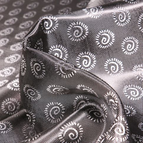 Tissu Satiné Cercles tourbillon sur fond Gris