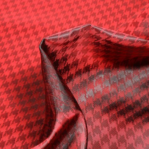 Tissu Satiné Pieds de poules sur fond Rouge