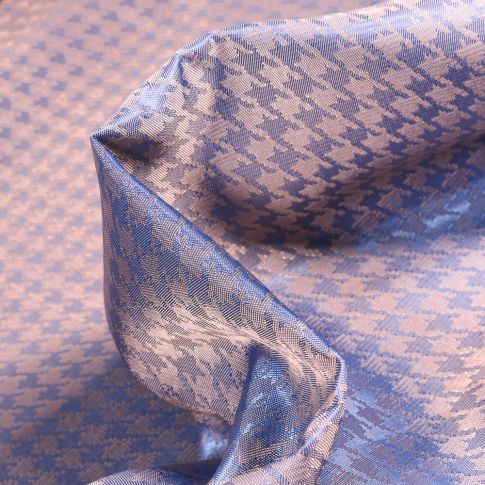 Tissu Satiné Pieds de poules sur fond Bleu