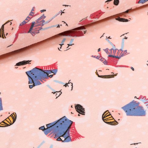 Tissu Sweat envers minky Patineuse sur fond Rose