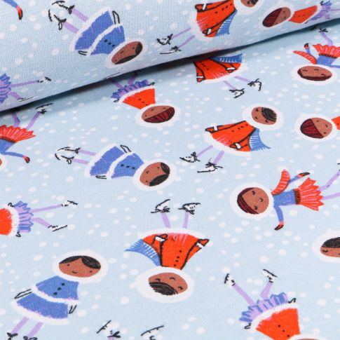 Tissu Sweat envers minky Patineuse sur fond Bleu