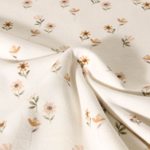 Tissu Jersey Coton imprimé digital Poppy Petites fleurs Poema sur fond Ecru