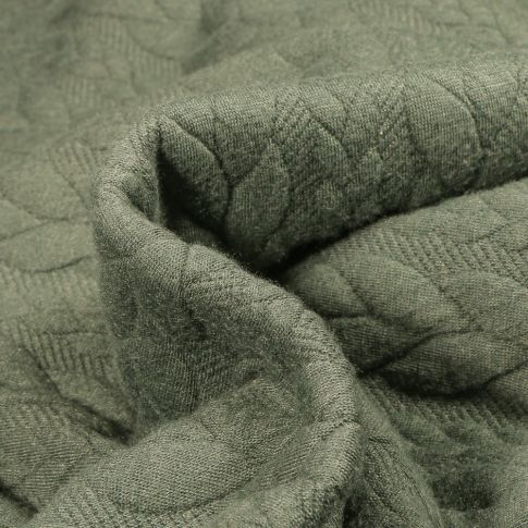 Tissu Sweat effet Maille tressée Lena Vert kaki